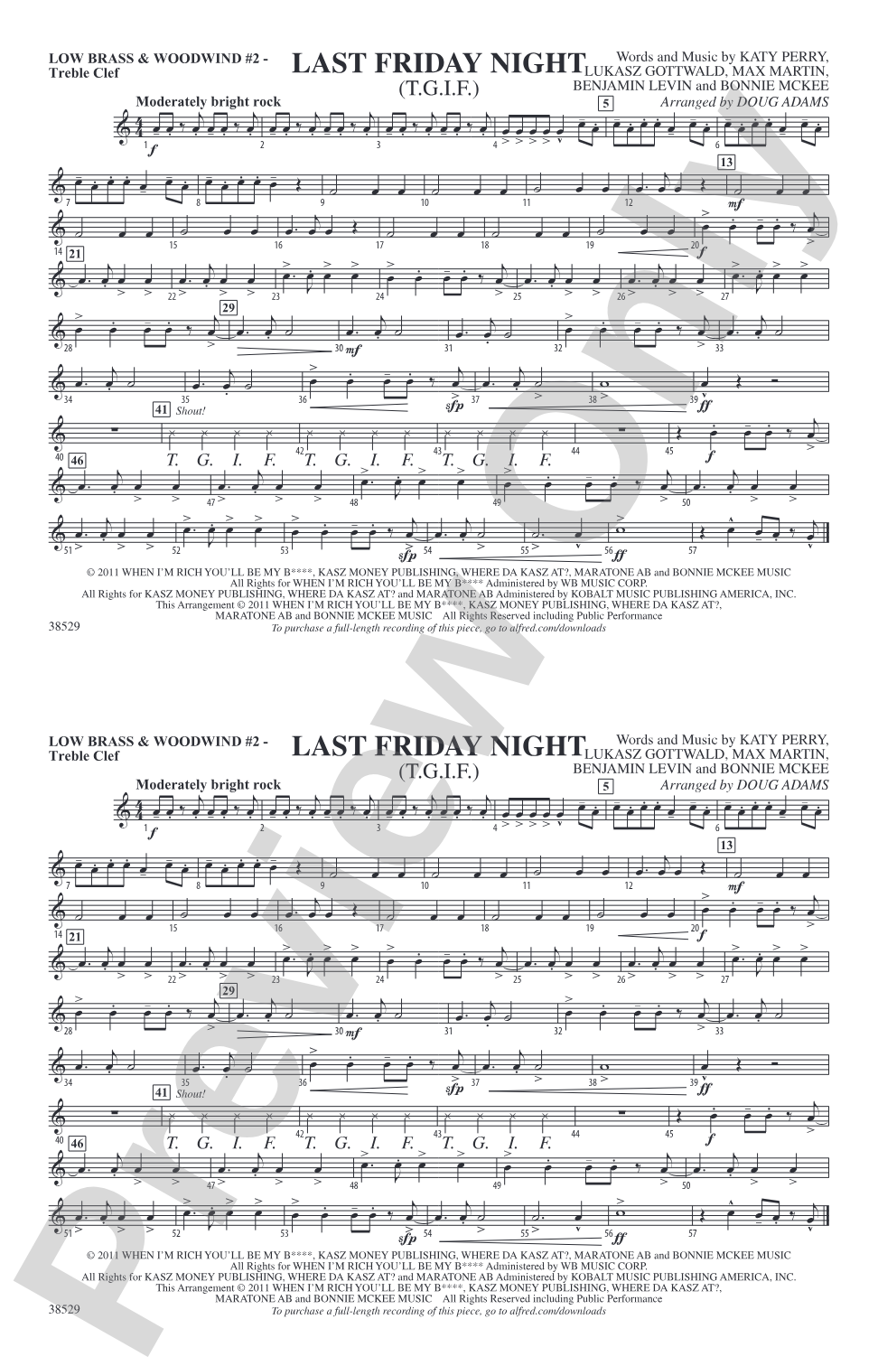 Last Friday Night (T.G.I.F.): Low Brass & Woodwinds #2 - Treble Clef