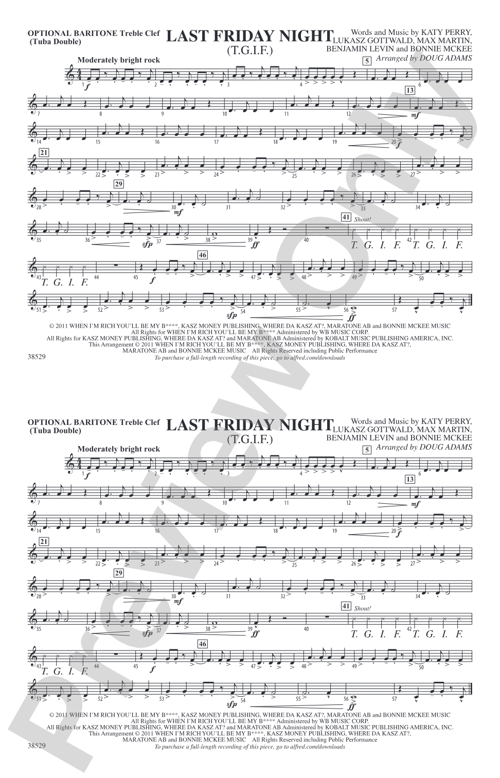 Last Friday Night (T.G.I.F.): Optional Baritone T.C. (Tuba Double)