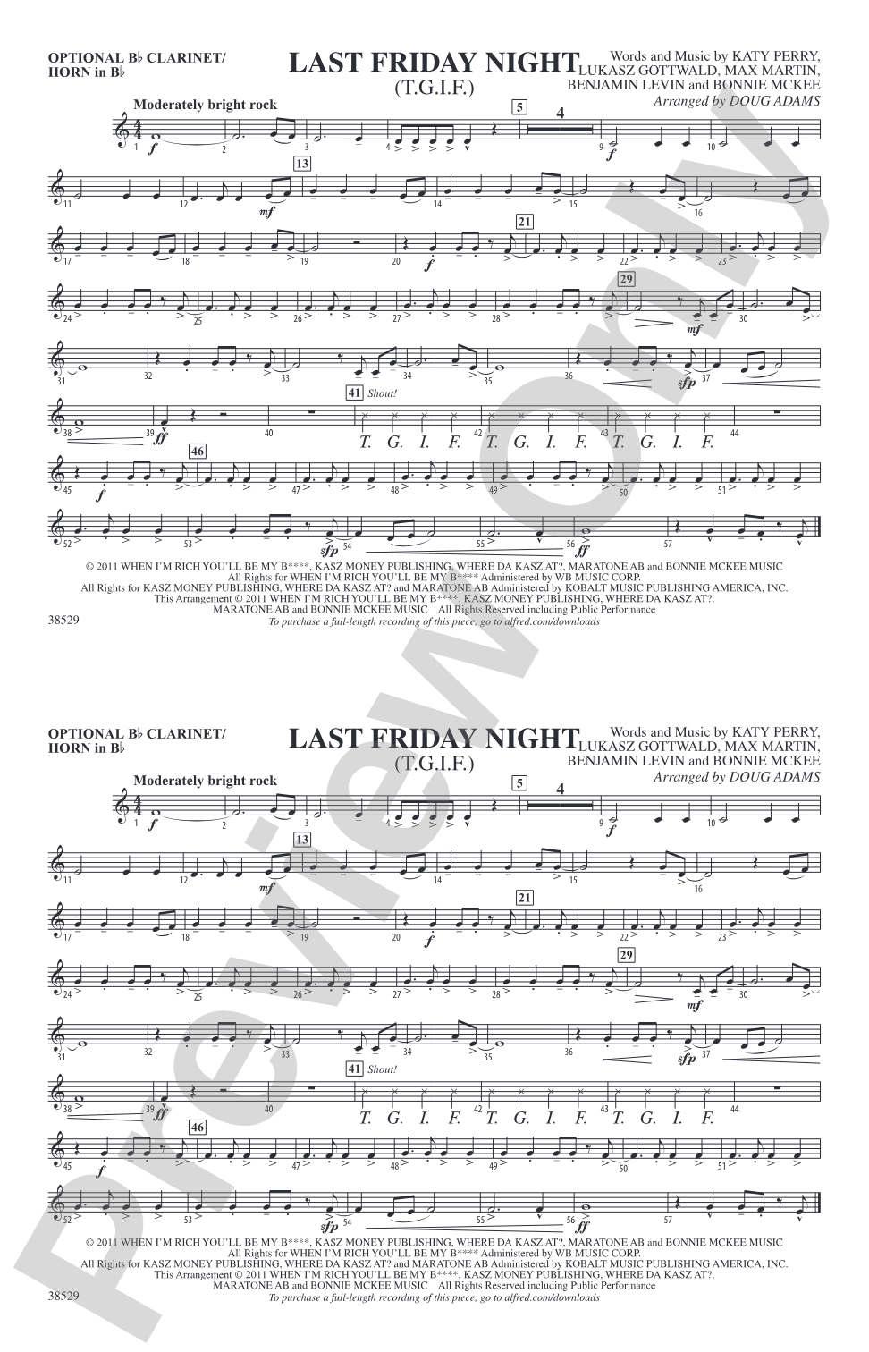 Last Friday Night (T.G.I.F.): Optional Bb Clarinet/Horn in Bb