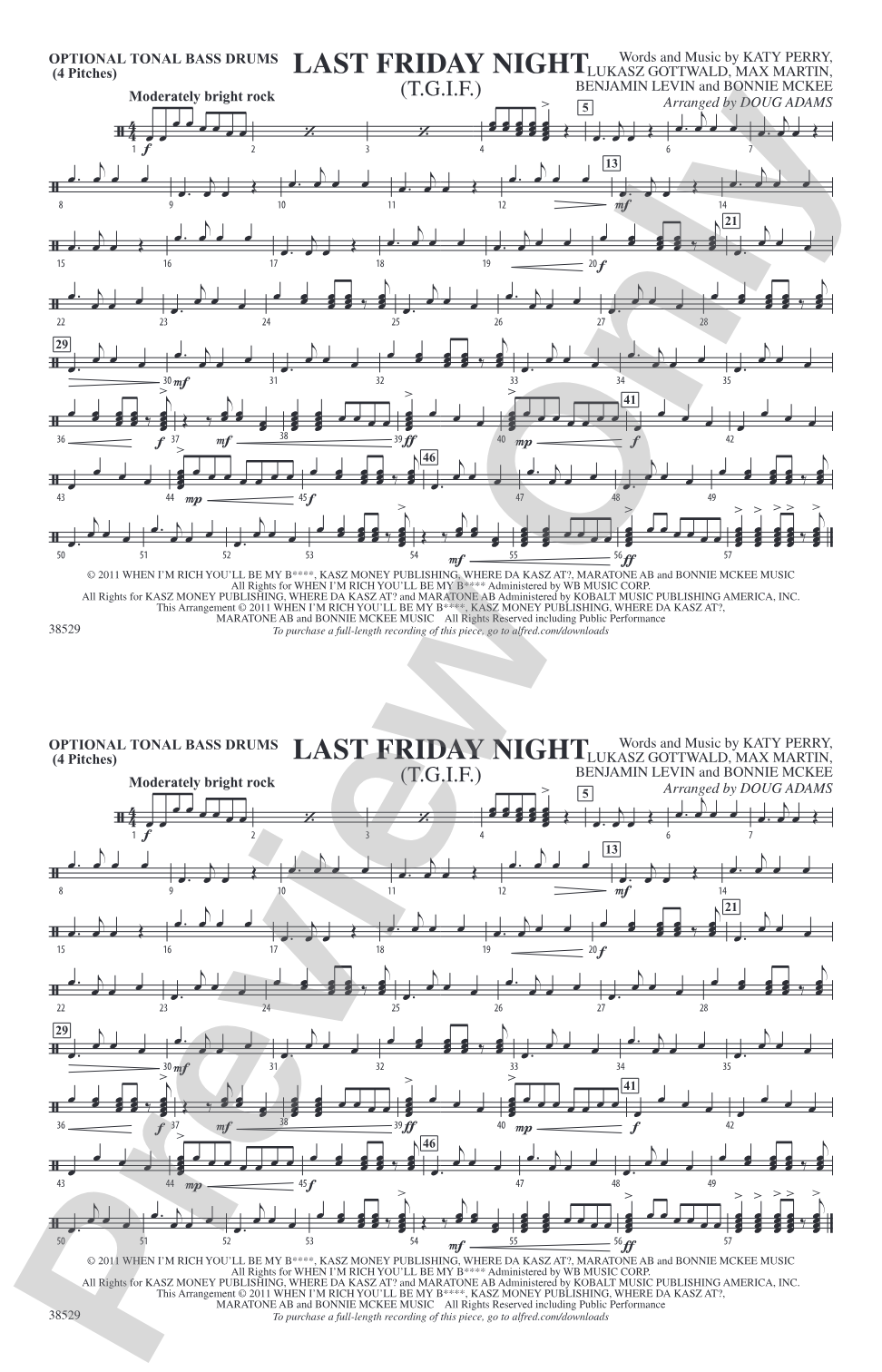 Last Friday Night (T.G.I.F.): Tonal Bass Drum