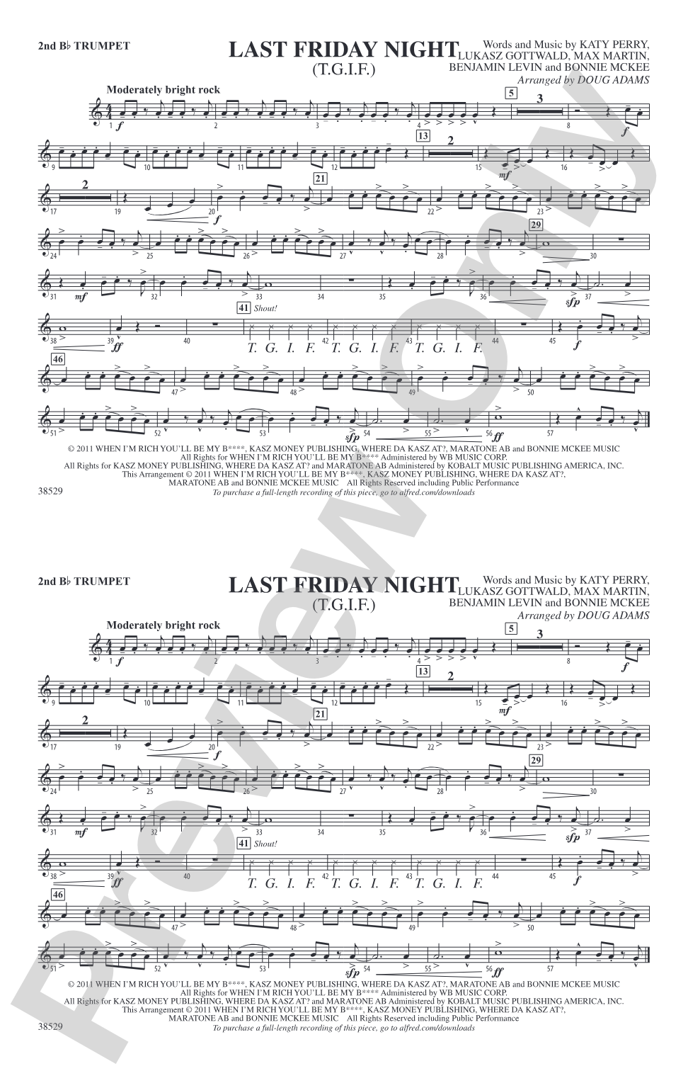 Last Friday Night (T.G.I.F.): 2nd B-flat Trumpet