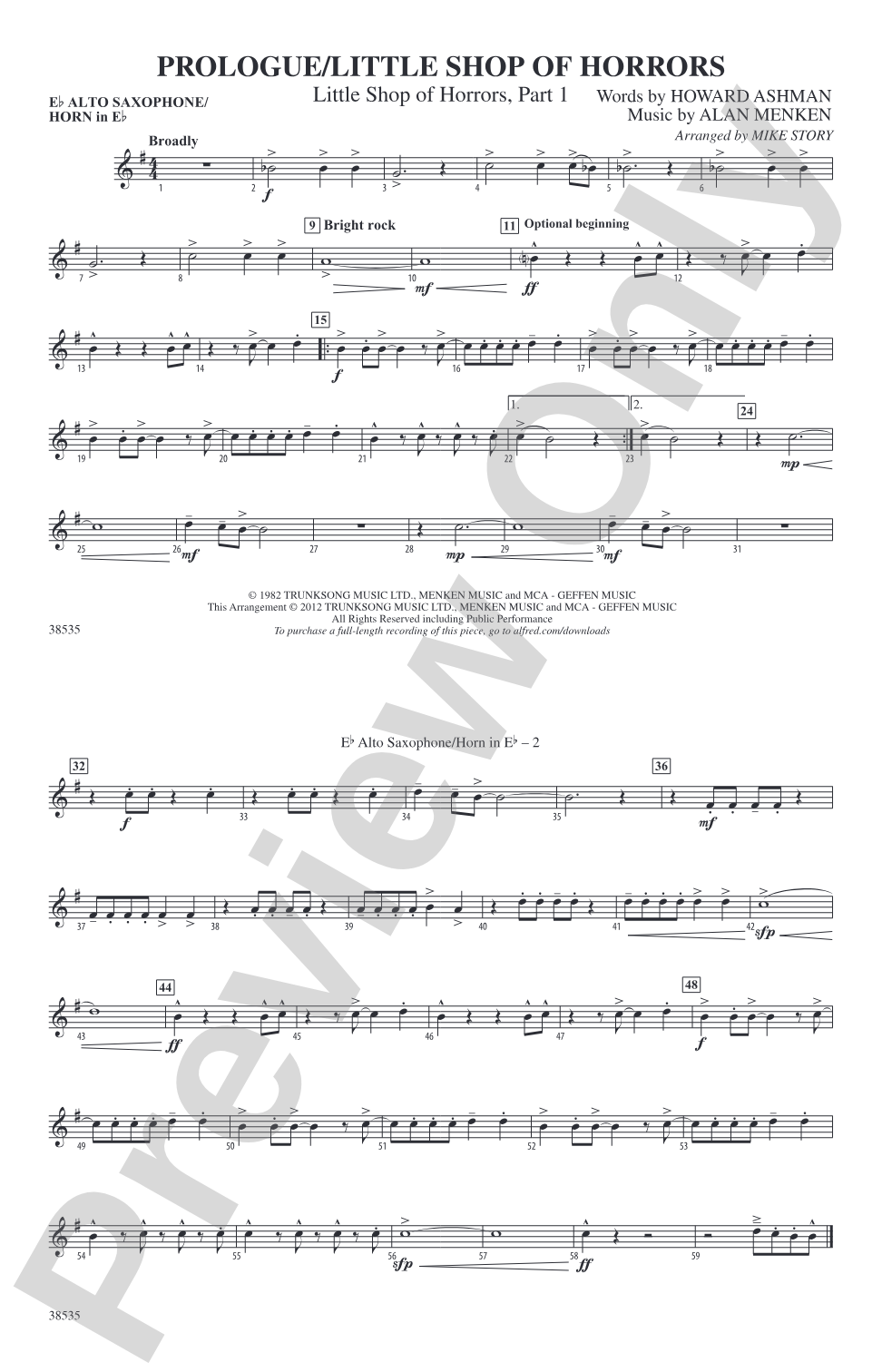 Prologue / Little Shop of Horrors: E-flat Alto Saxophone