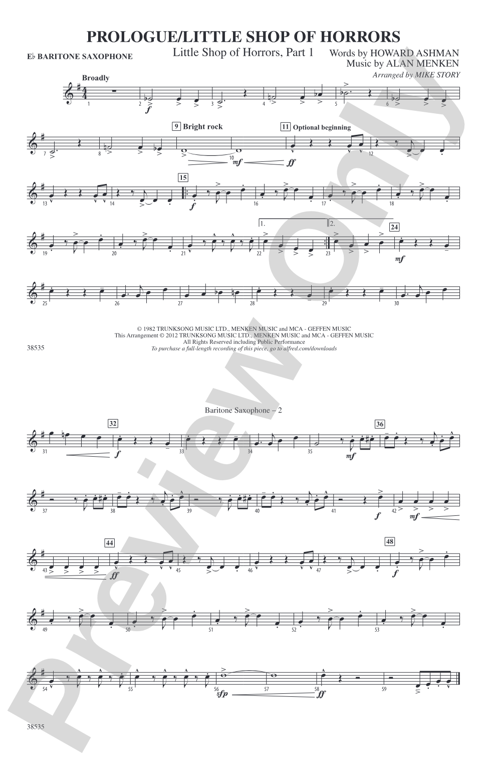 Prologue / Little Shop of Horrors: E-flat Baritone Saxophone