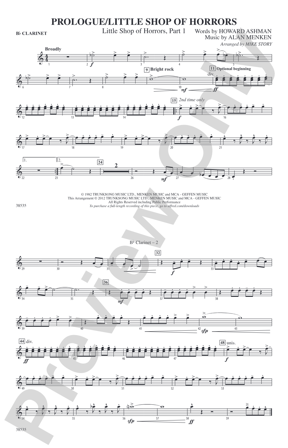 Prologue / Little Shop of Horrors: 1st B-flat Clarinet