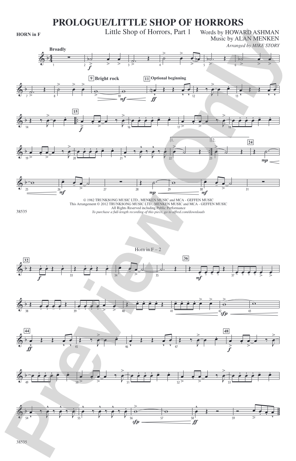 Prologue / Little Shop of Horrors: 1st F Horn