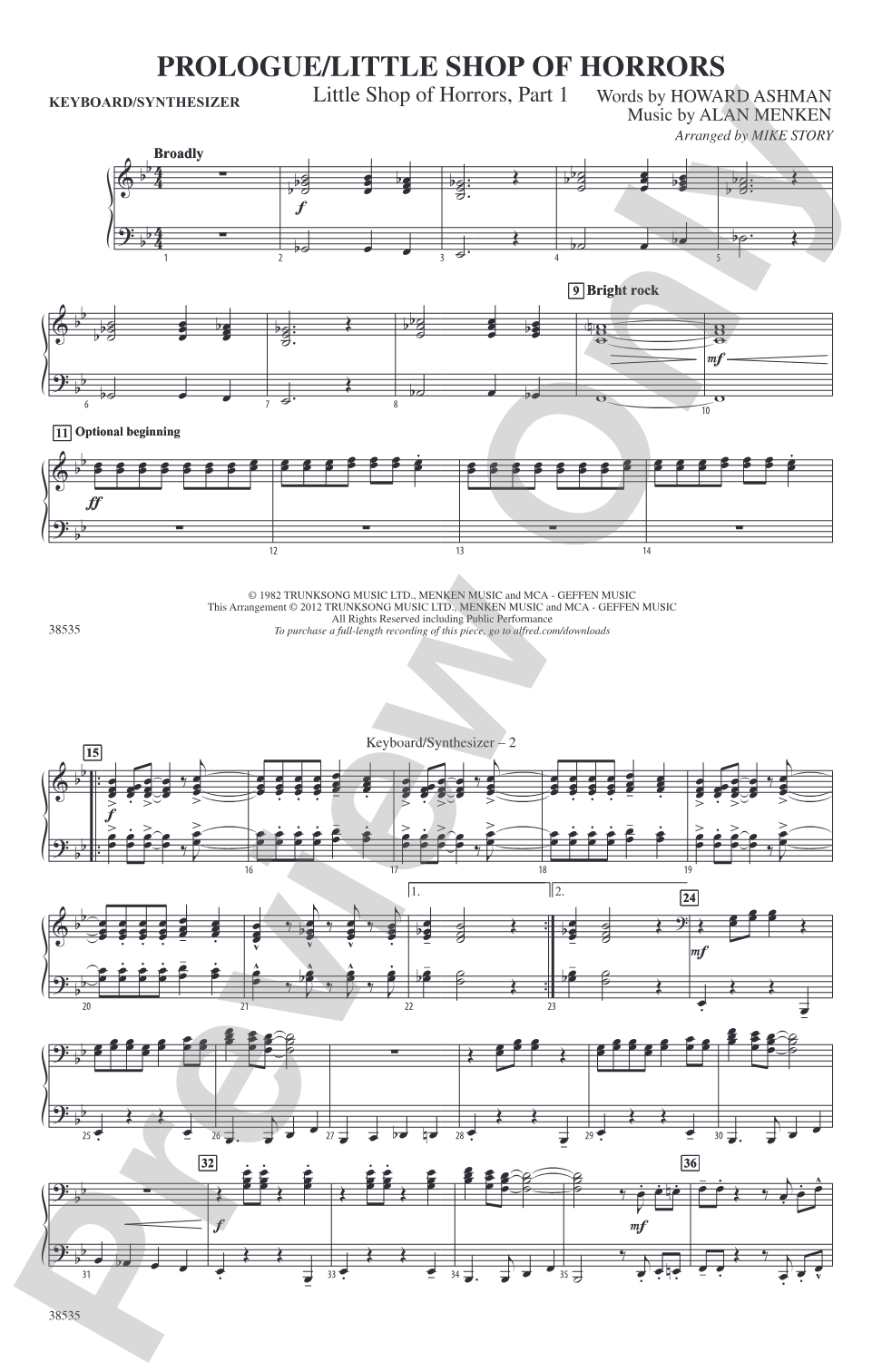 Prologue / Little Shop of Horrors: Keyboard/Synthesizer