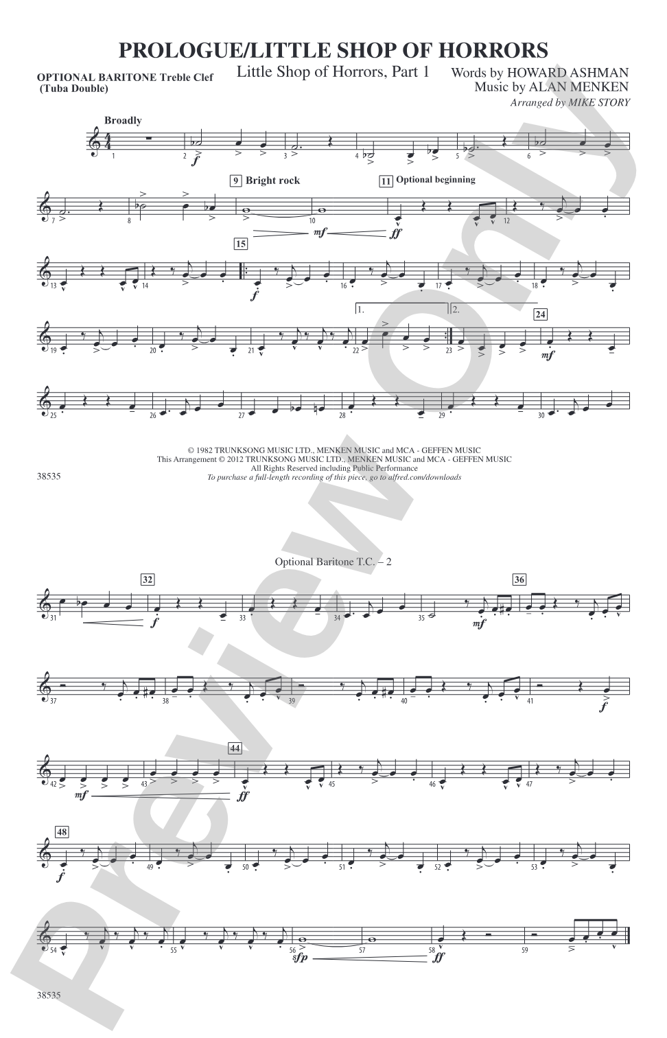 Prologue / Little Shop of Horrors: Optional Baritone T.C. (Tuba Double)