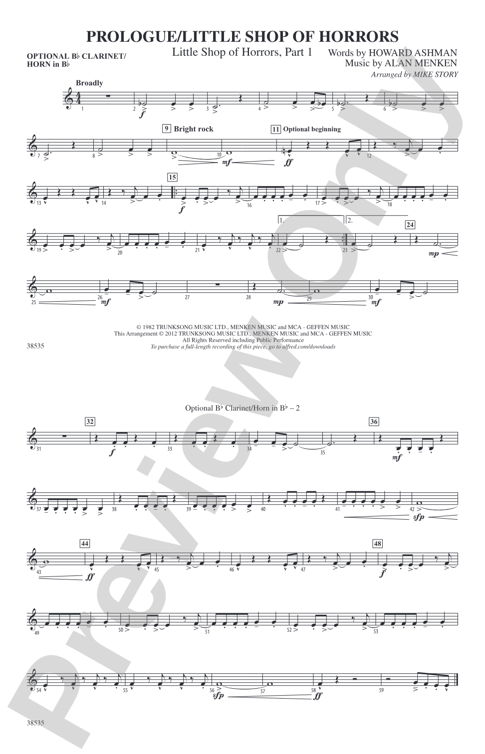 Prologue / Little Shop of Horrors: Optional Bb Clarinet/Horn in Bb