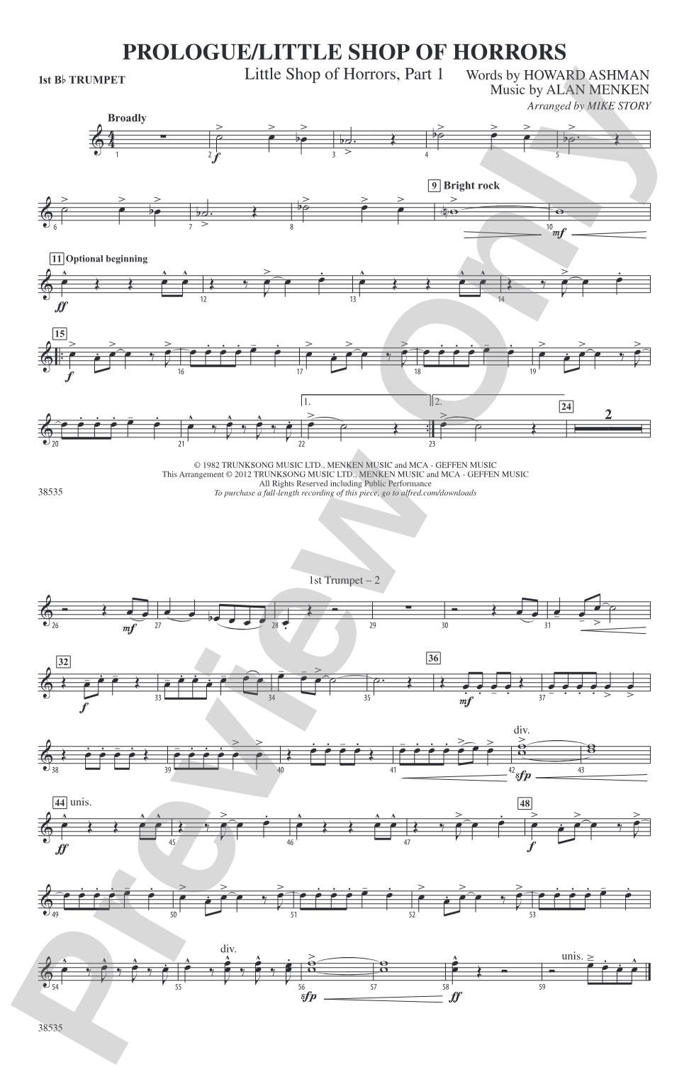 Prologue / Little Shop of Horrors: 1st B-flat Trumpet