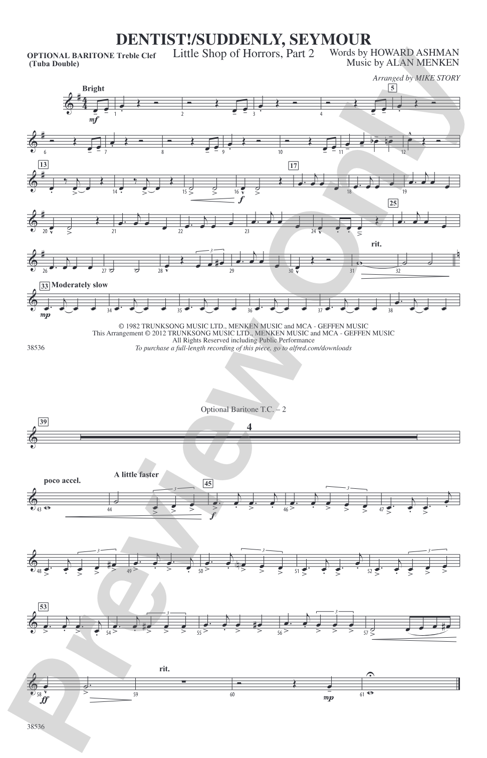 Dentist! / Suddenly, Seymour: Optional Baritone T.C. (Tuba Double)