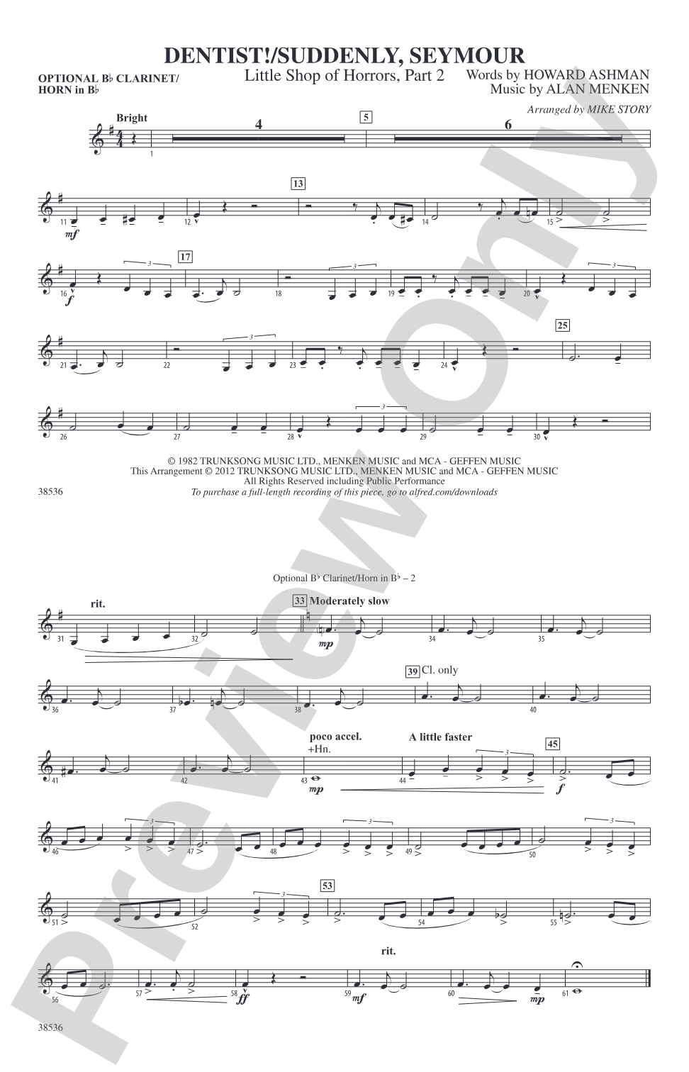 Dentist! / Suddenly, Seymour: Optional Bb Clarinet/Horn in Bb