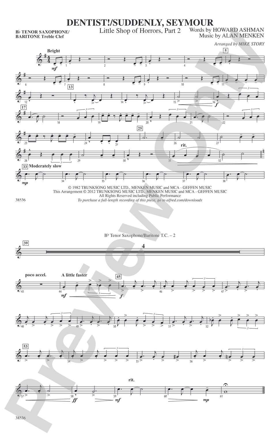 Dentist! / Suddenly, Seymour: Bb Tenor Saxophone/Bartione Treble Clef