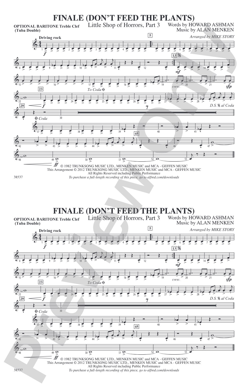Finale (Don't Feed the Plants): Optional Baritone T.C. (Tuba Double)