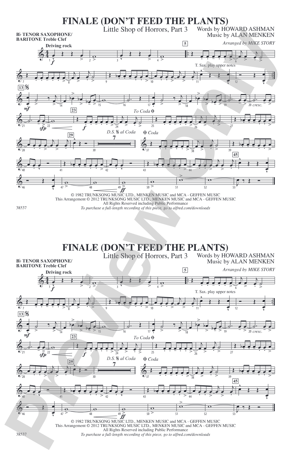 Finale (Don't Feed the Plants): Bb Tenor Saxophone/Bartione Treble Clef