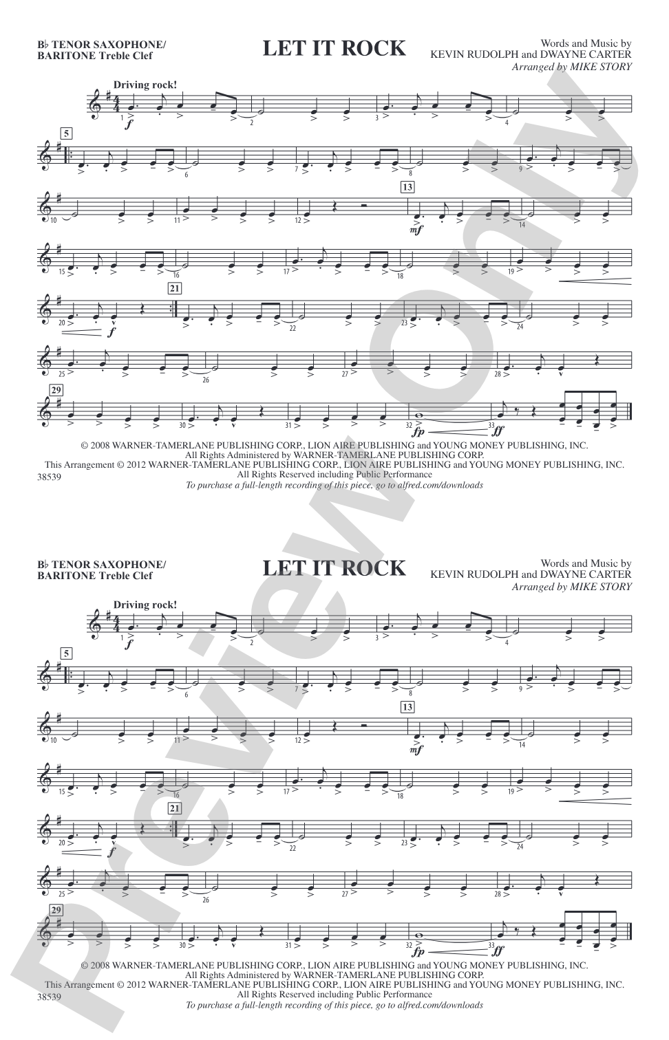 Let It Rock: Bb Tenor Saxophone/Bartione Treble Clef