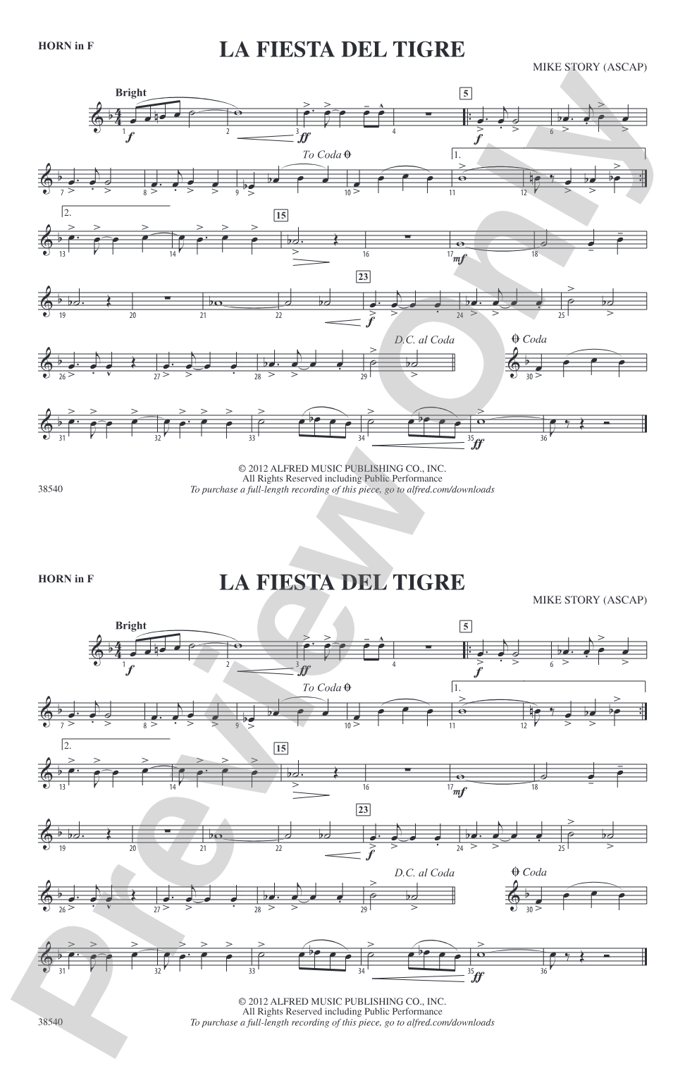 La Fiesta Del Tigre: 1st F Horn