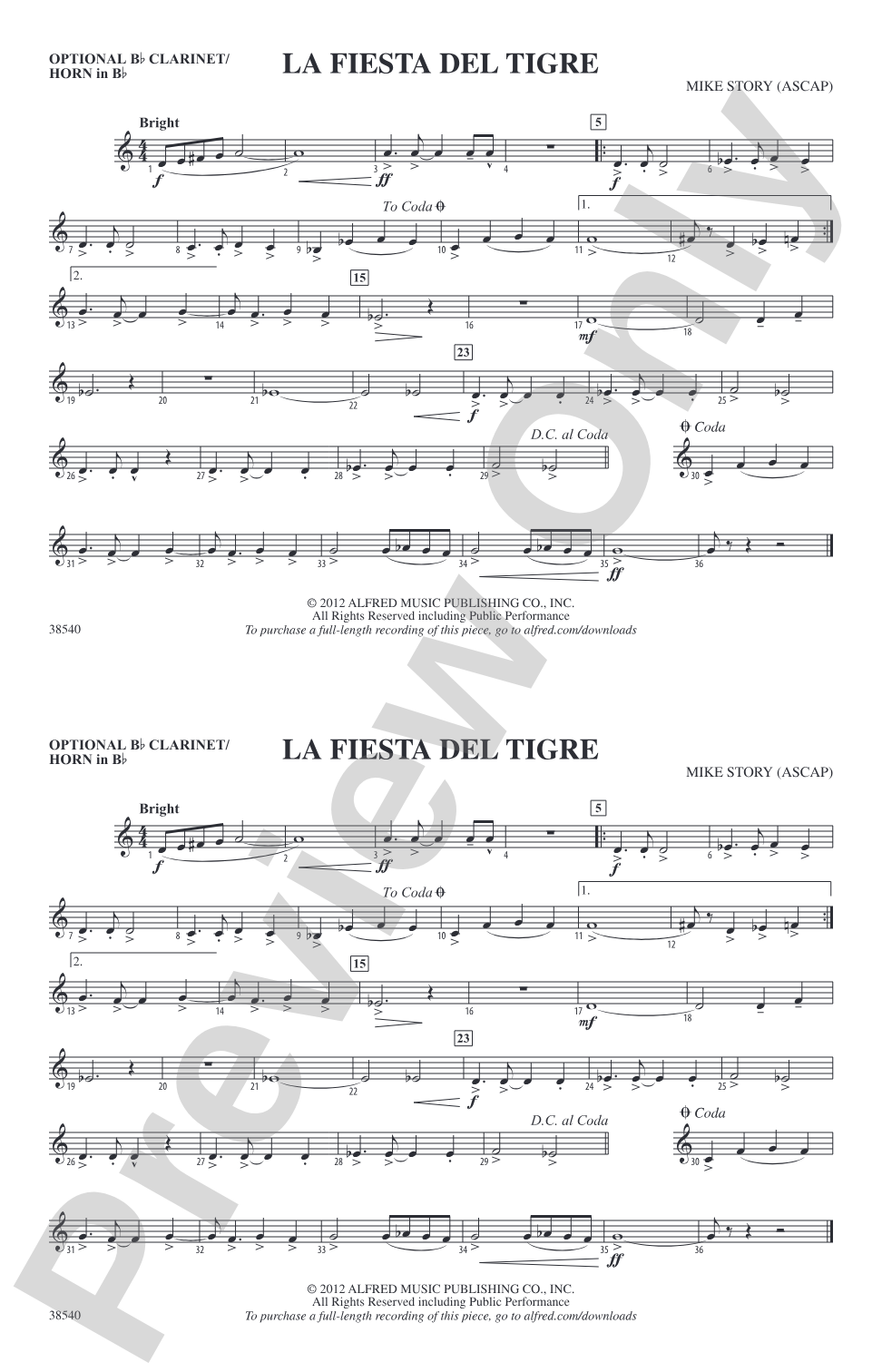 La Fiesta Del Tigre: Optional Bb Clarinet/Horn in Bb