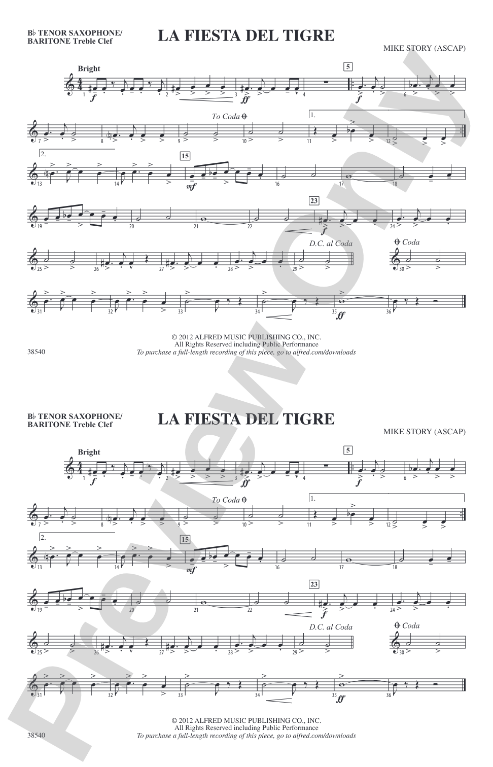 La Fiesta Del Tigre: Bb Tenor Saxophone/Bartione Treble Clef