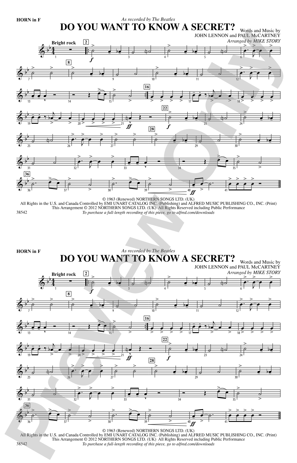 Do You Want to Know a Secret?: 1st F Horn