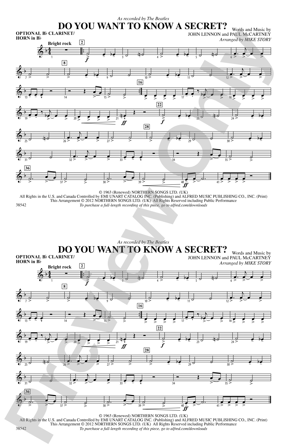 Do You Want to Know a Secret?: Optional Bb Clarinet/Horn in Bb