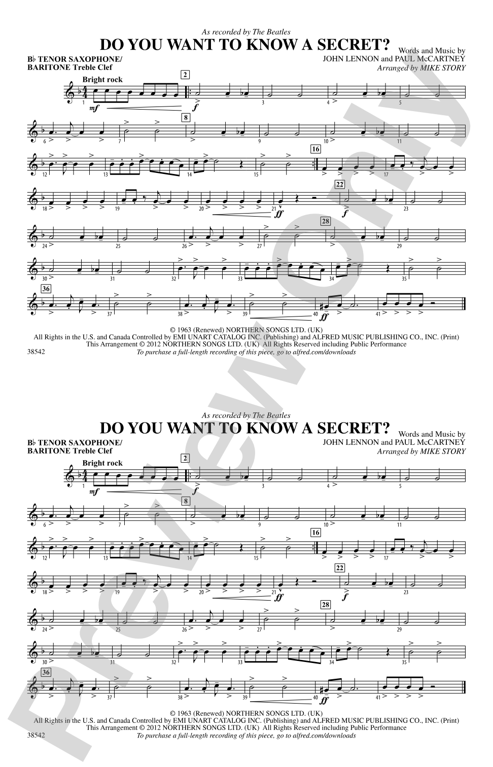 Do You Want to Know a Secret?: Bb Tenor Saxophone/Bartione Treble Clef