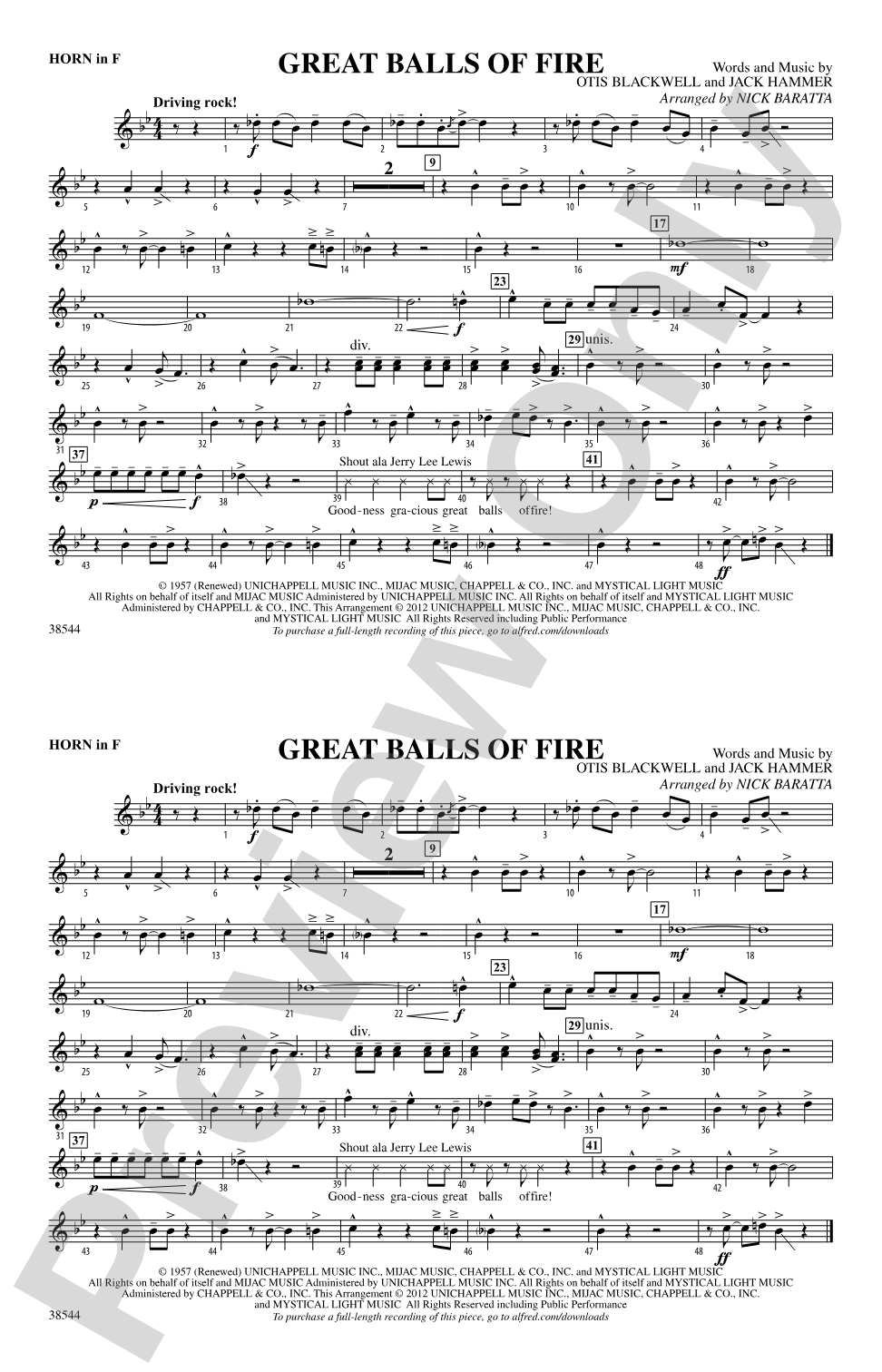 Great Balls of Fire: 1st F Horn