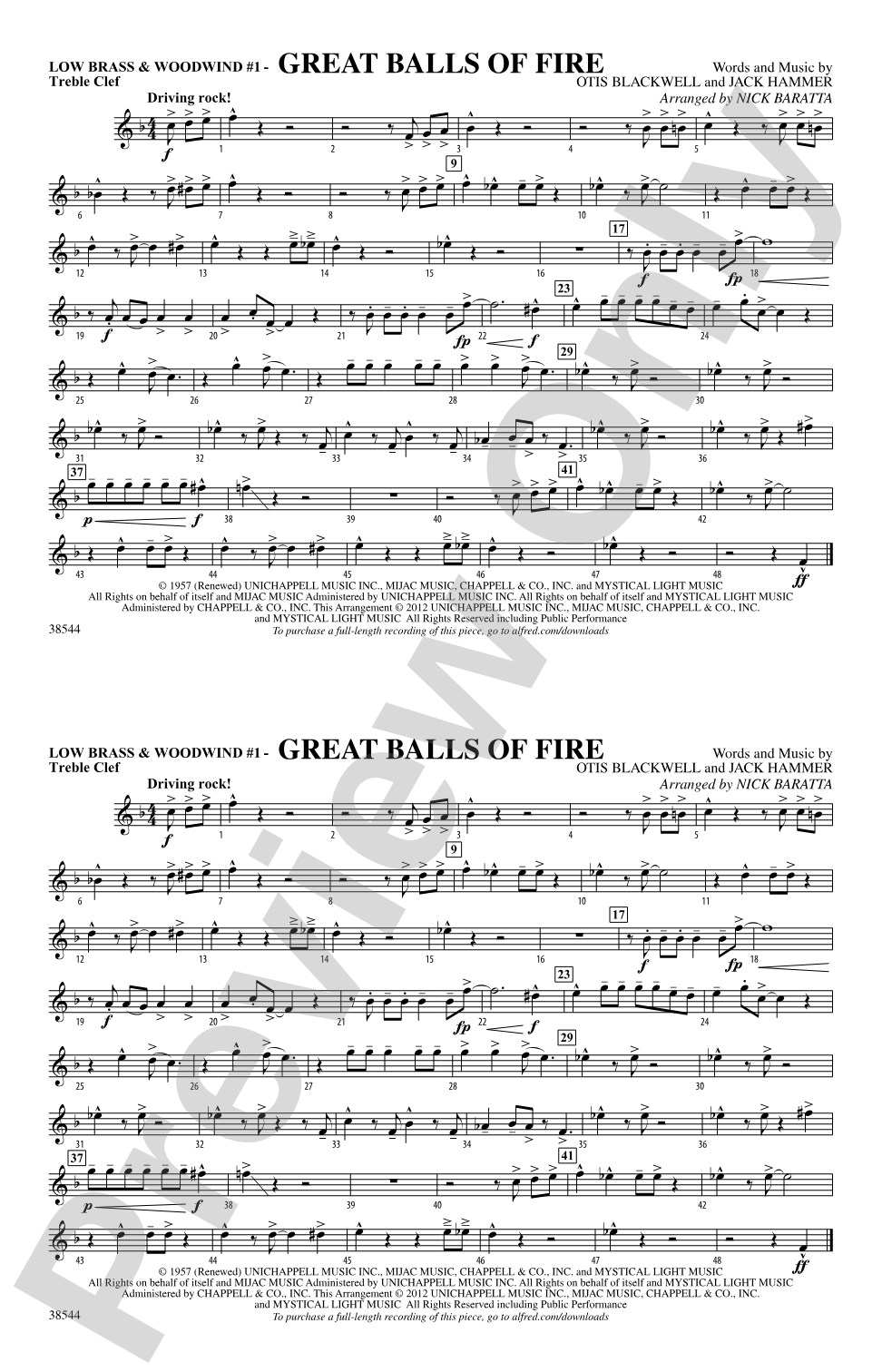 Great Balls of Fire: Low Brass & Woodwinds #1 - Treble Clef