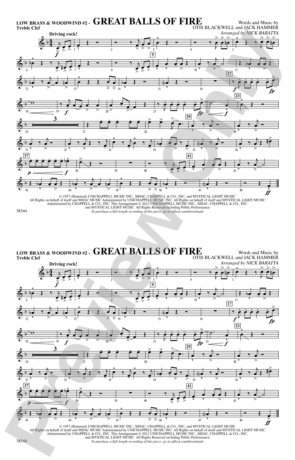 Great Balls of Fire: Low Brass & Woodwinds #2 - Treble Clef