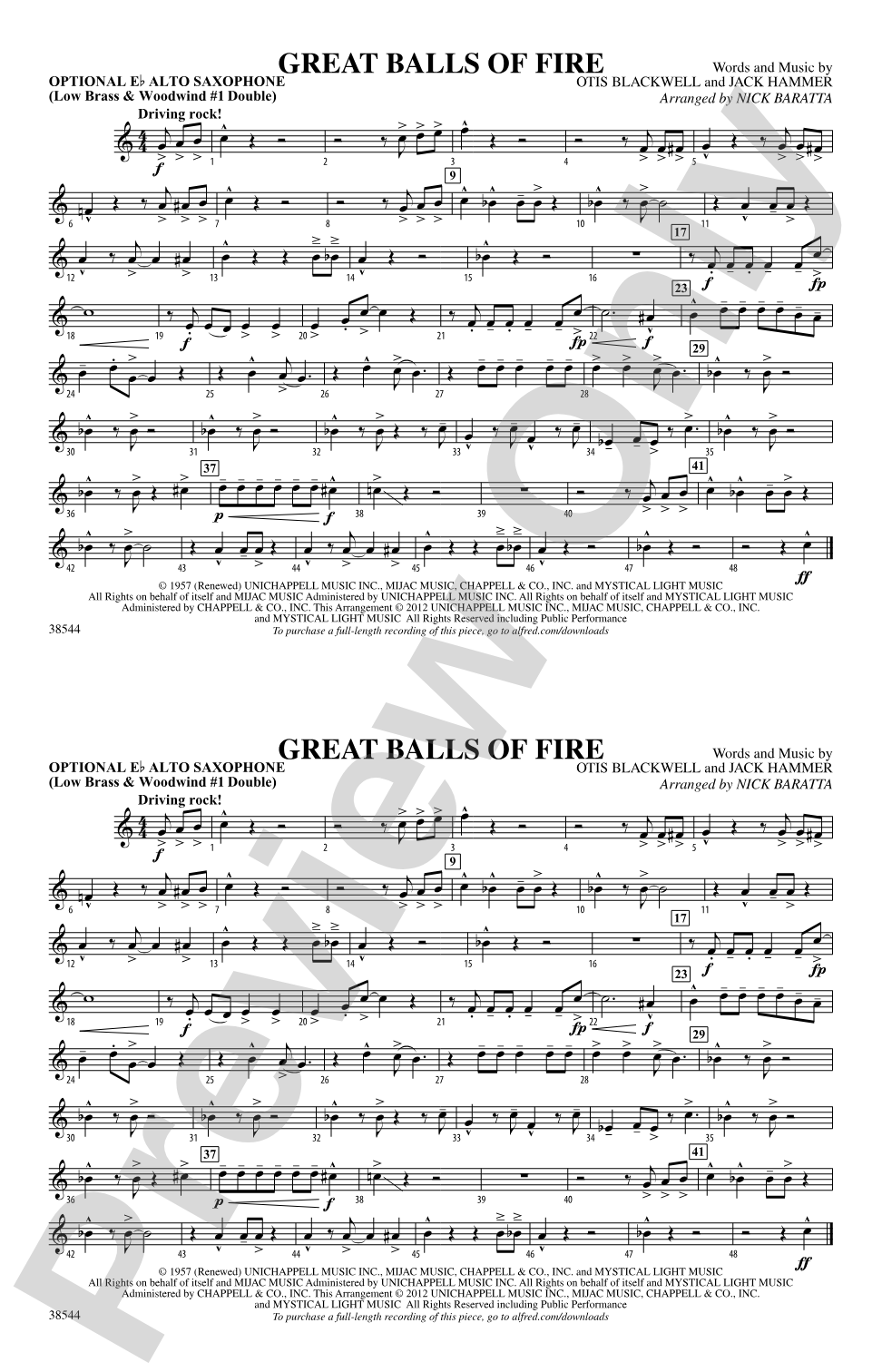 Great Balls of Fire: Optional Alto Sax