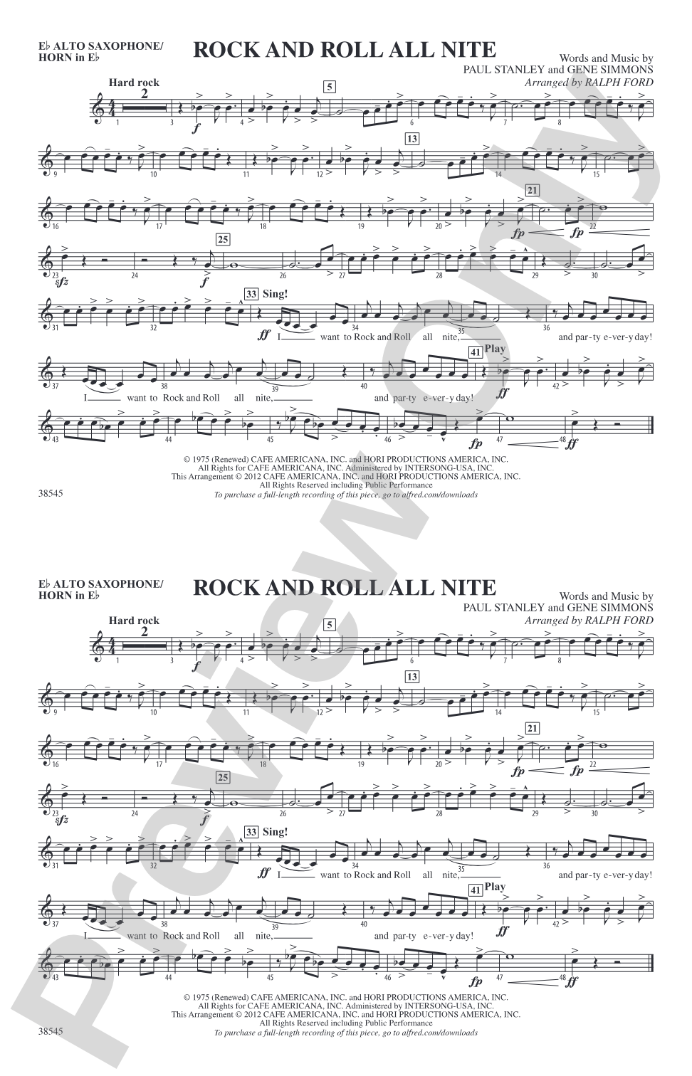 Rock and Roll All Nite: E-flat Alto Saxophone