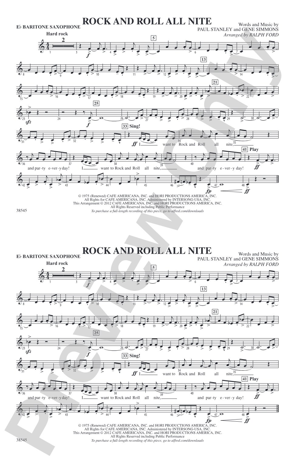 Rock and Roll All Nite: E-flat Baritone Saxophone