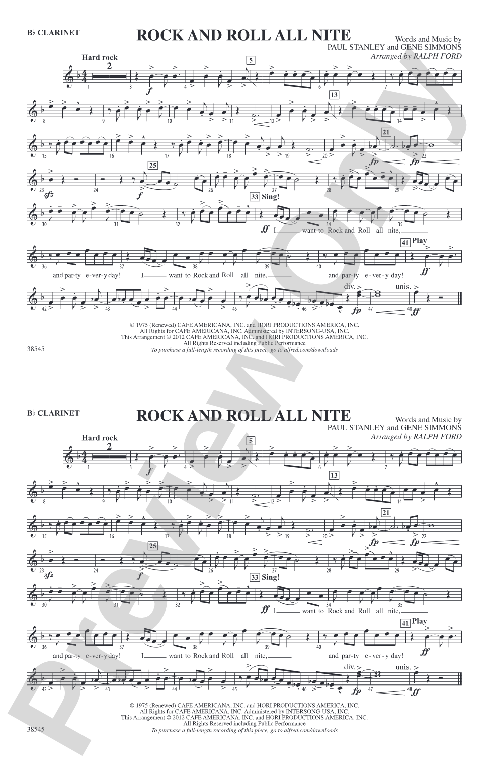 Rock and Roll All Nite: 1st B-flat Clarinet