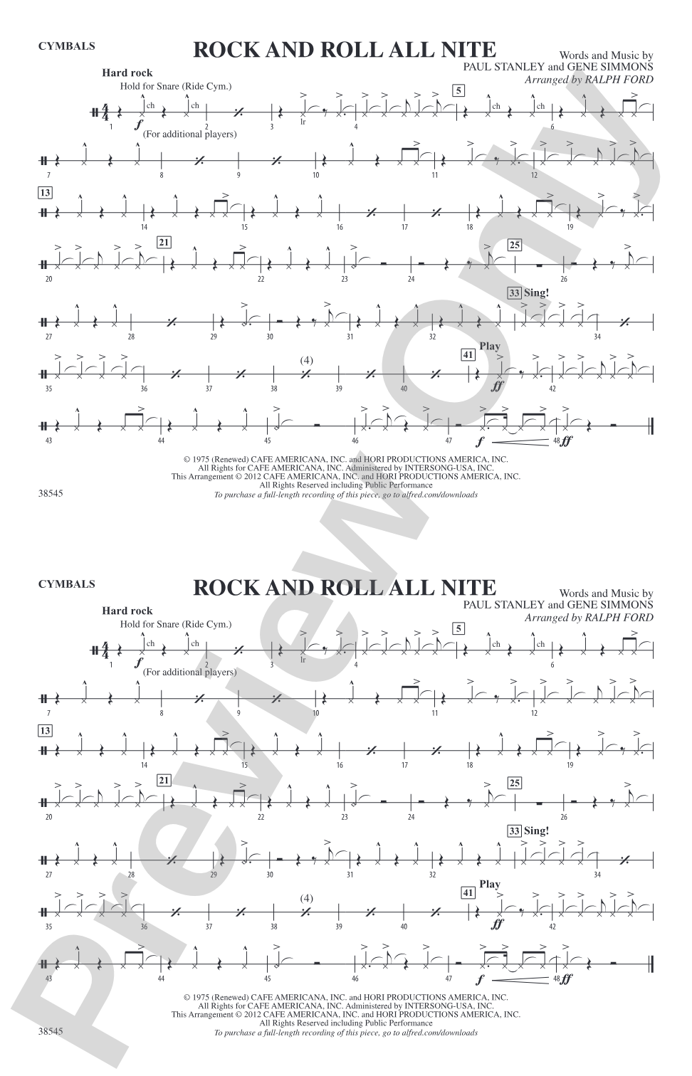 Rock and Roll All Nite: Cymbals