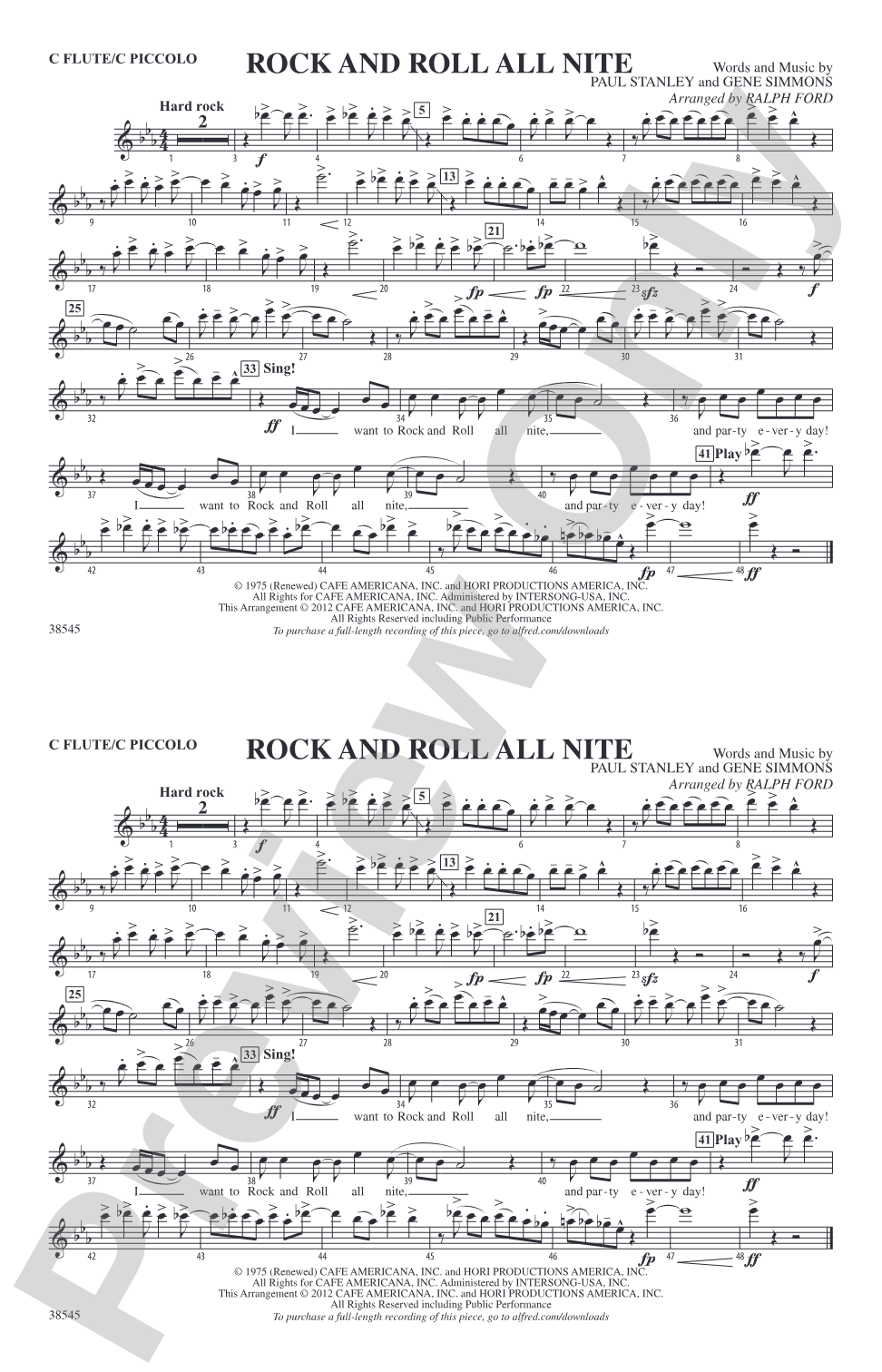 Rock and Roll All Nite: Flute