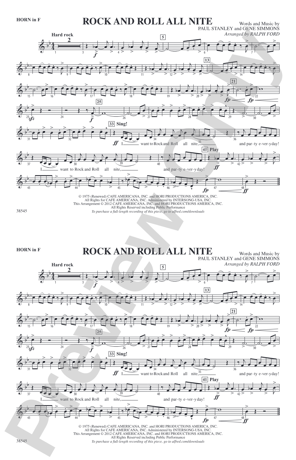 Rock and Roll All Nite: 1st F Horn