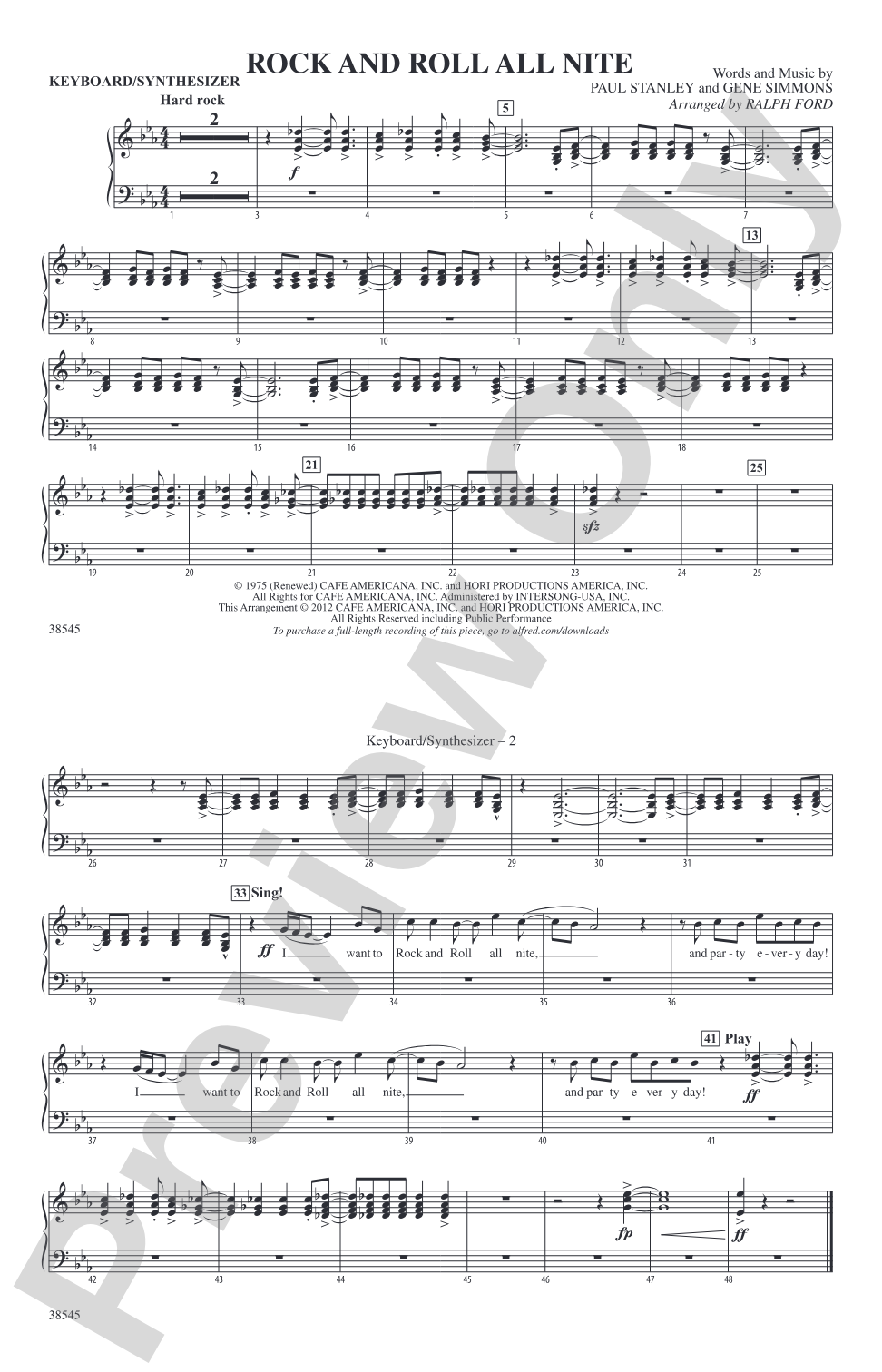 Rock and Roll All Nite: Keyboard/Synthesizer