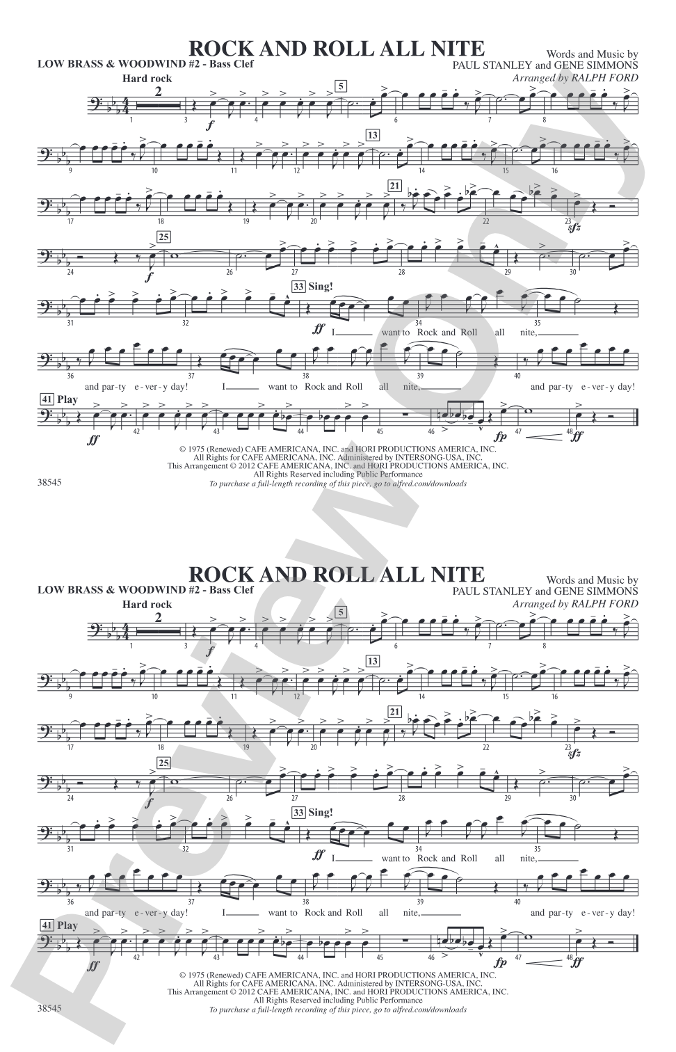 Rock and Roll All Nite: Low Brass & Woodwinds #2 - Bass Clef