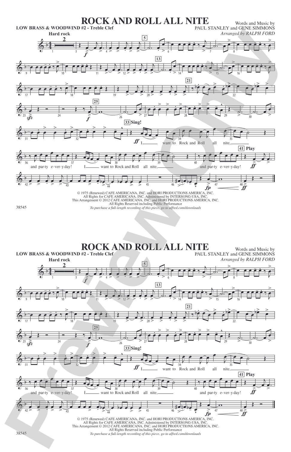Rock and Roll All Nite: Low Brass & Woodwinds #2 - Treble Clef