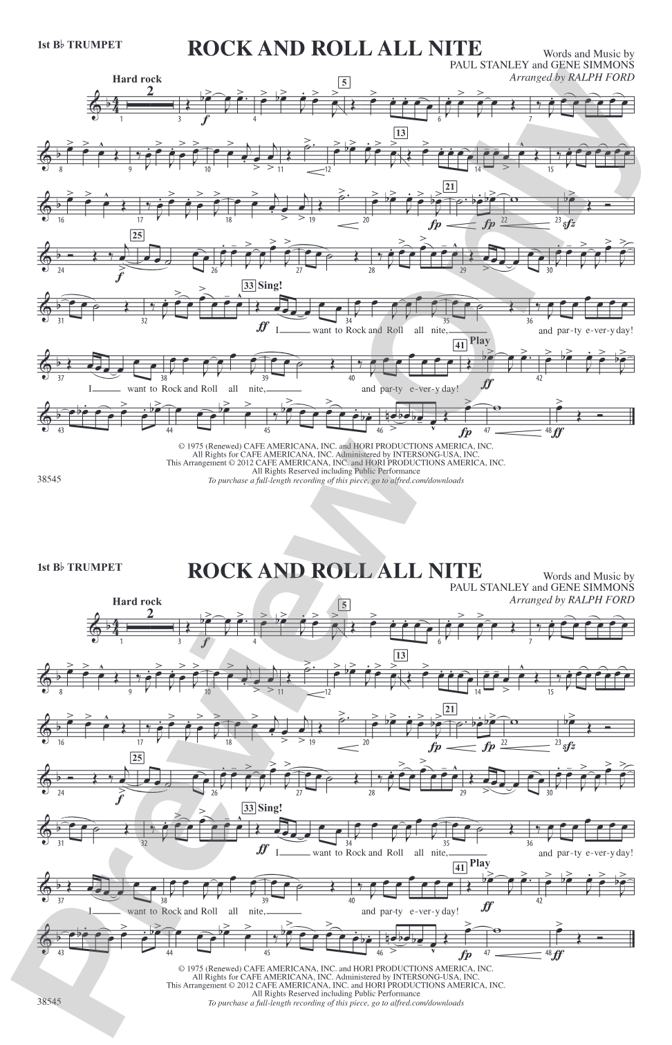 Rock and Roll All Nite: 1st B-flat Trumpet