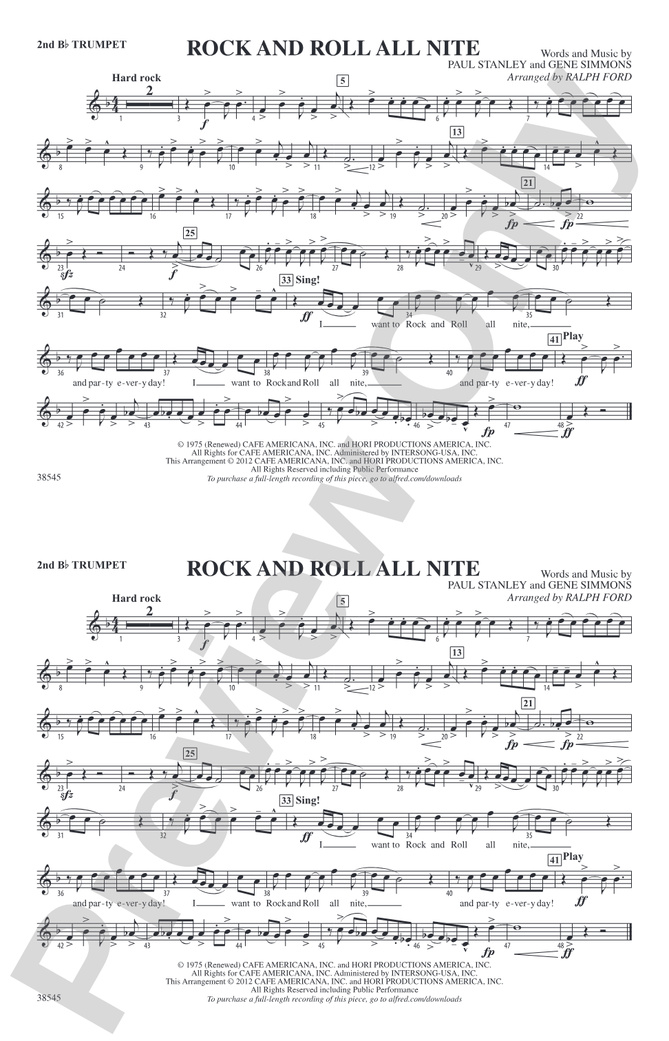 Rock and Roll All Nite: 2nd B-flat Trumpet