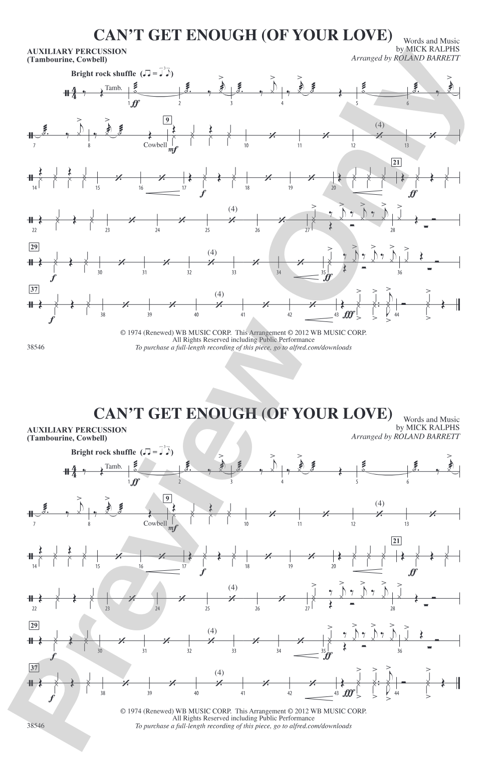 Can't Get Enough (Of Your Love): Auxiliary Percussion