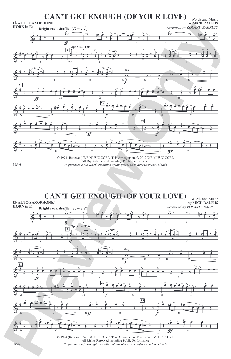 Can't Get Enough (Of Your Love): E-flat Alto Saxophone