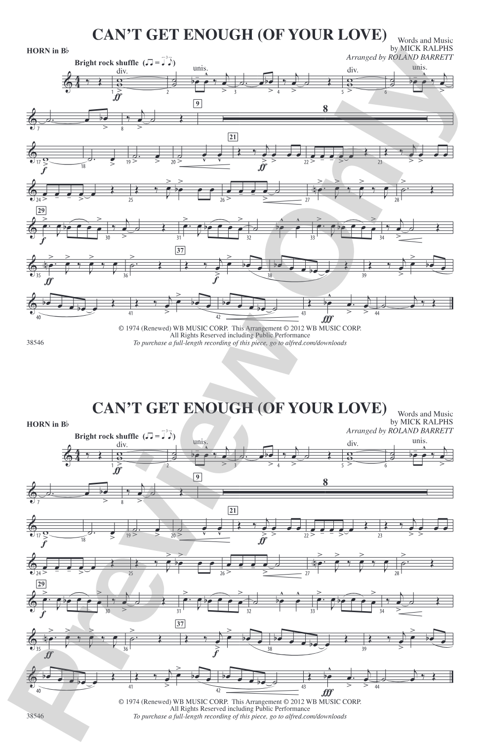 Can't Get Enough (Of Your Love): Horn in B flat