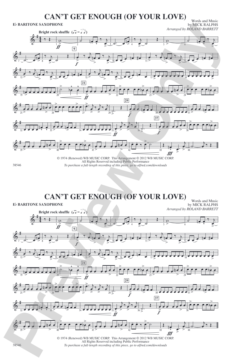 Can't Get Enough (Of Your Love): E-flat Baritone Saxophone