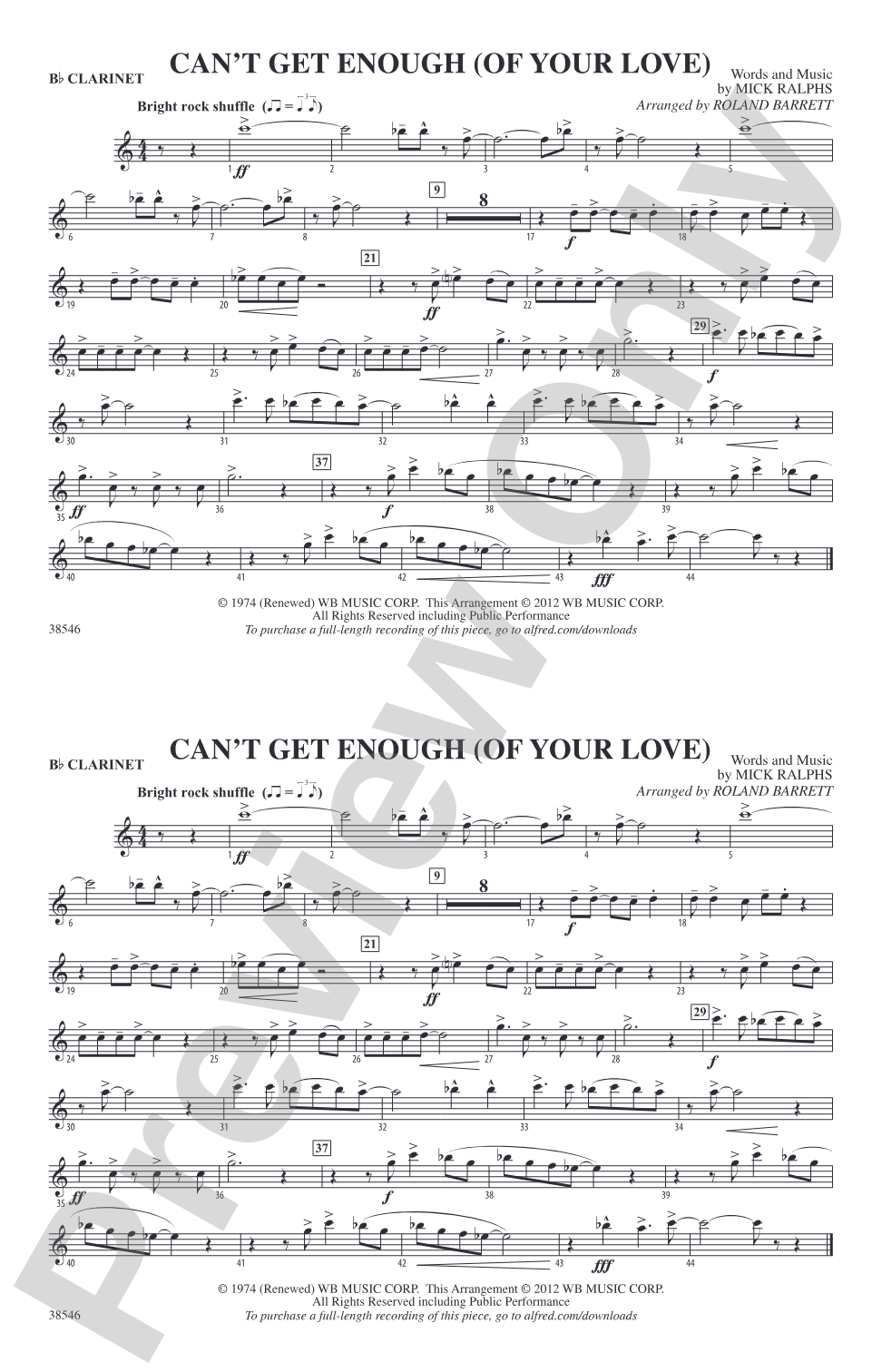 Can't Get Enough (Of Your Love): 1st B-flat Clarinet