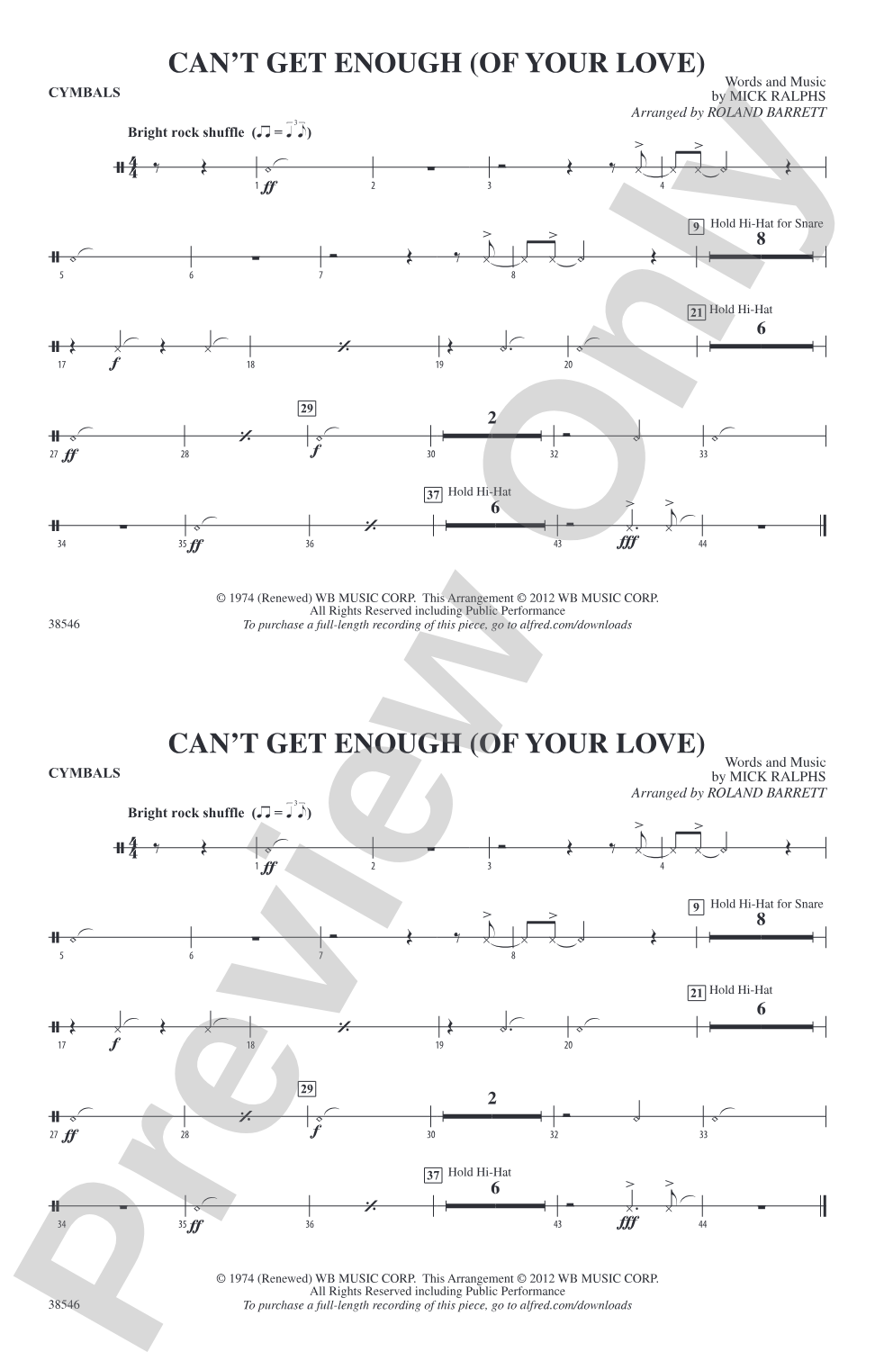 Can't Get Enough (Of Your Love): Cymbals