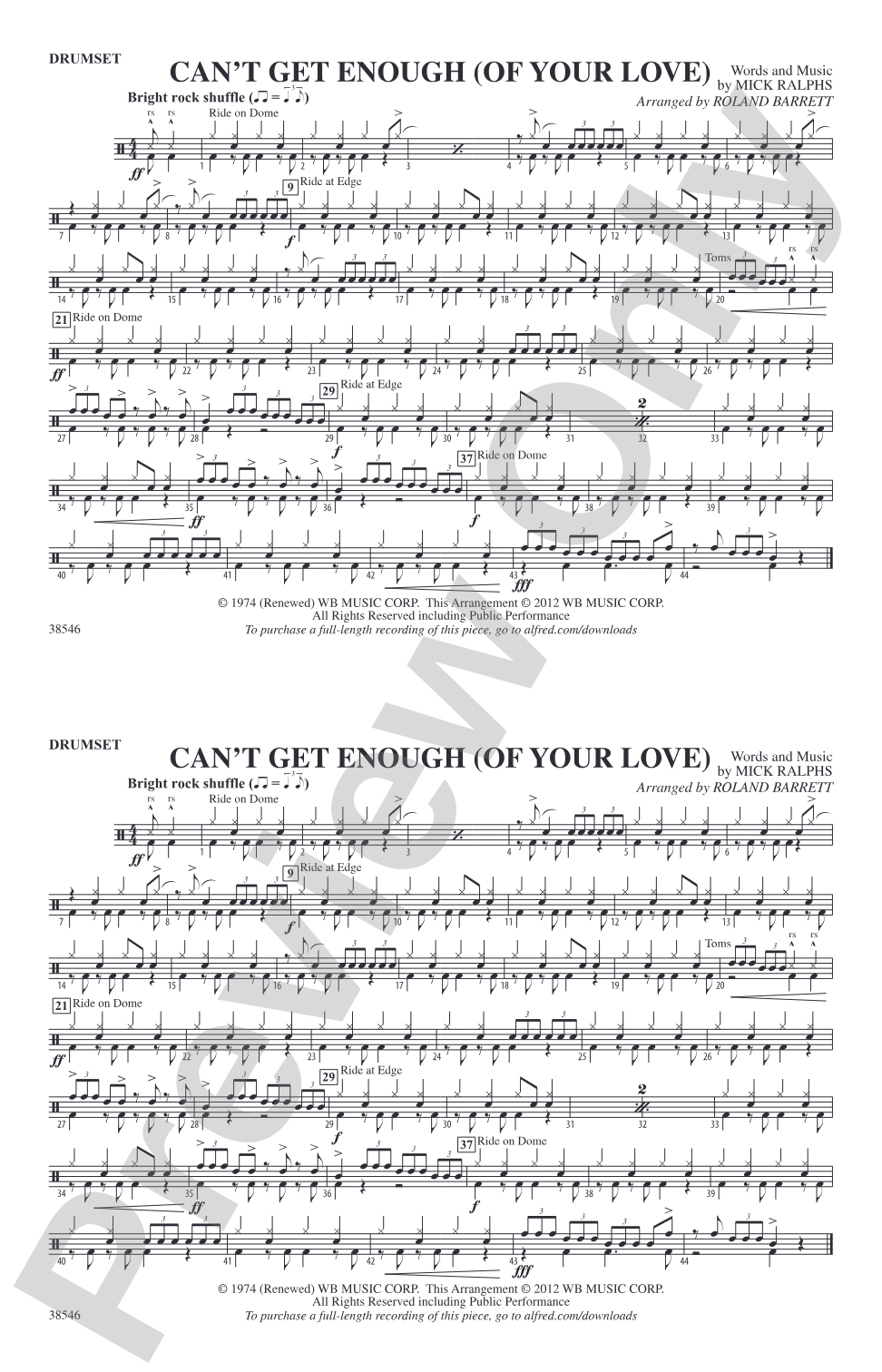 Can't Get Enough (Of Your Love): Drumset