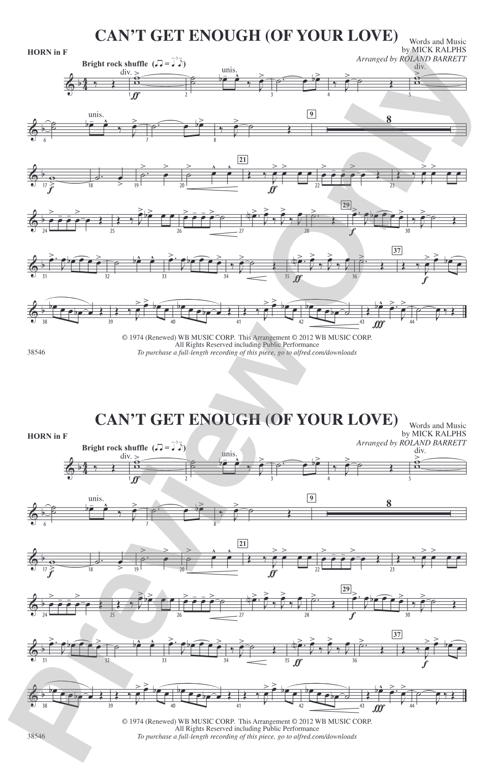 Can't Get Enough (Of Your Love): 1st F Horn