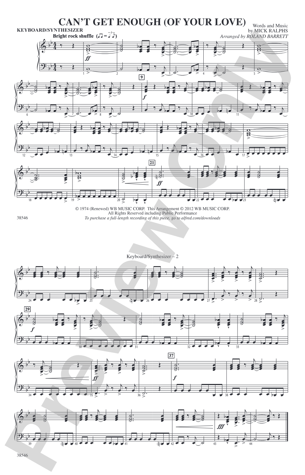Can't Get Enough (Of Your Love): Keyboard/Synthesizer