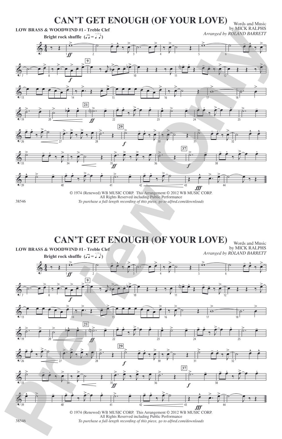 Can't Get Enough (Of Your Love): Low Brass & Woodwinds #1 - Treble Clef